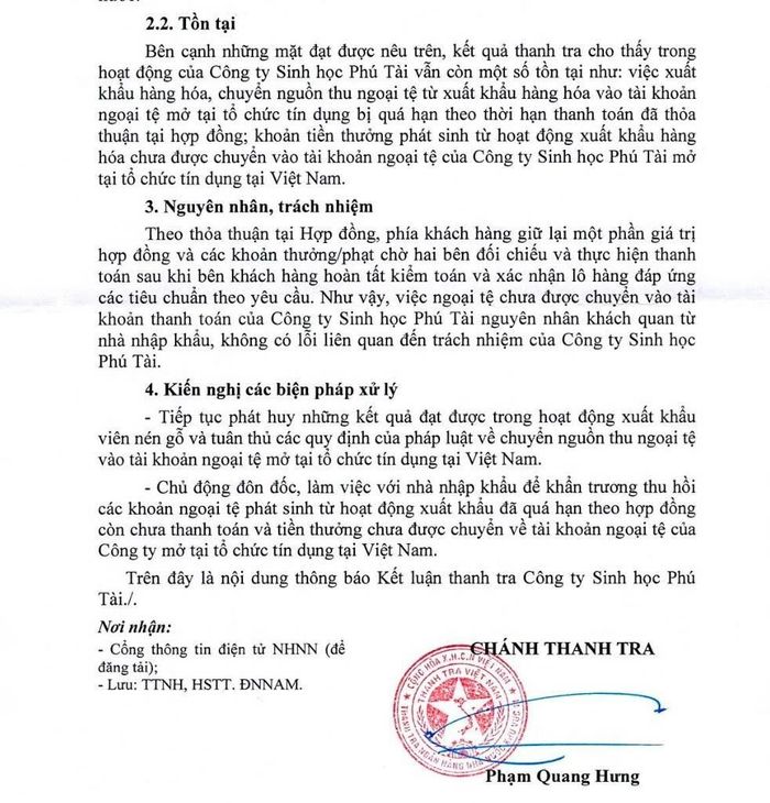 Thanh tra nêu tồn tại trong thu ngoại tệ của Sinh học Phú Tài.
