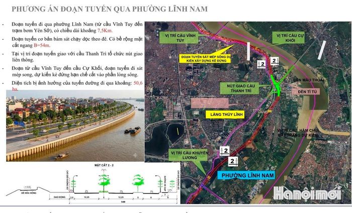 Phương án đoạn tuyến qua phường Lĩnh Nam. Ảnh: Thương Huế