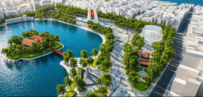 Khu vực đền Bà Kiệu và công trình tưởng niệm liệt sĩ Hà Nội.
