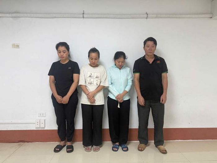 Lần lượt từ trái sang phải: Lê Thị Phương, Phạm Thị Đưa, Phạm Thị Nguyệt và Nguyễn Xuân Thành. Ảnh: Công an tỉnh Phú Thọ.
