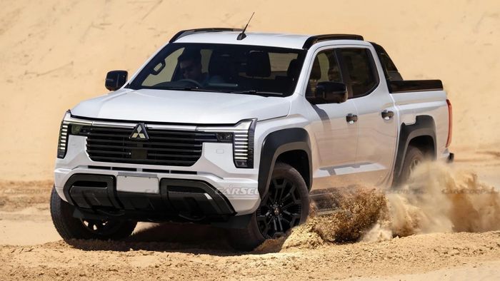  Bản dựng Mitsubishi Triton bản nâng cấp với phần đầu xe "bê nguyên" từ Mitsubishi Pajero thế hệ mới. Ảnh: Carscoops. 