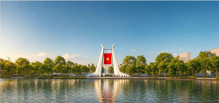  Phương án tái thiết khu vực Hồ Gươm đề xuất tổ chức hồ như một quảng trường lớn, cùng công trình “Khải Hoàn Môn” cao 36 m và hệ thống không gian ngầm. Ảnh: UBND TP Hà Nội. 