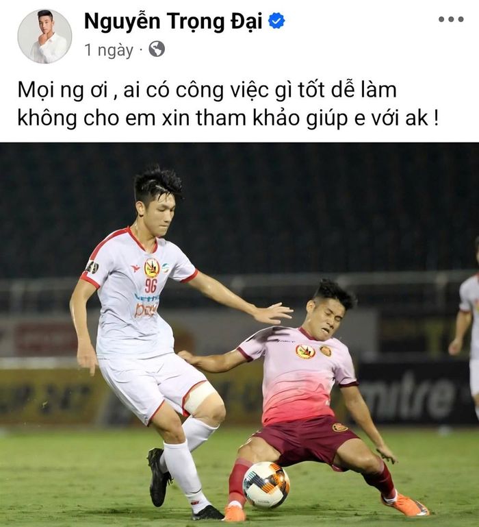 Cựu thủ quân U20 Việt Nam gây chú ý khi lên mạng xã hội xin việc. Ảnh: FBNV