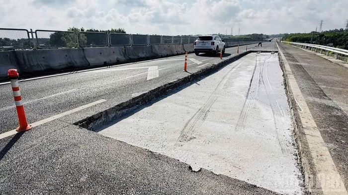 Khu vực sửa chữa trên cao tốc Biên Hòa-Vũng Tàu, đoạn thuộc phường Phước Tân. (Ảnh: THIÊN VƯƠNG)