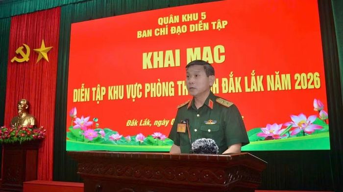 Trung tướng Lê Ngọc Hải phát biểu khai mạc diễn tập. (Ảnh: CTV)