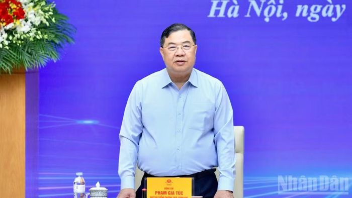  Phó Thủ tướng Thường trực Chính phủ Phạm Gia Túc phát biểu ý kiến tại cuộc làm việc. (Ảnh: THANH GIANG) 