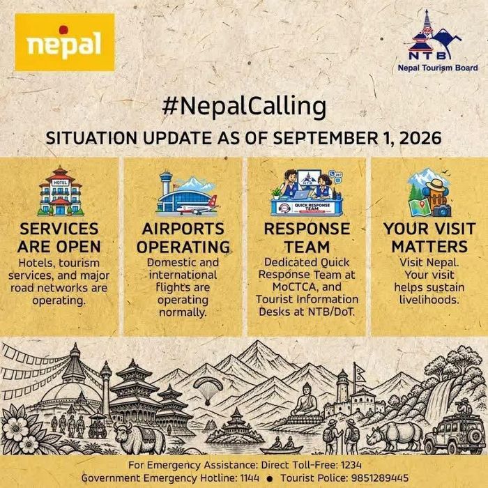 Hội đồng Du lịch Nepal kêu gọi du khách tiếp tục đến Nepal trong chiến dịch #NepalCalling, khẳng định các dịch vụ du lịch và sân bay trên cả nước vẫn hoạt động bình thường. (Nguồn: Nepal Tourism Board)