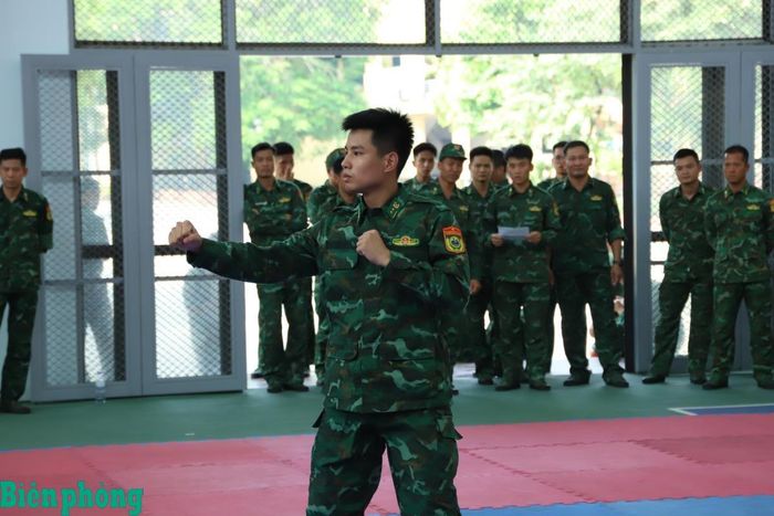 Vận động viên thực hiện các động tác kỹ thuật đánh võ. Ảnh: Ngọc Lâm