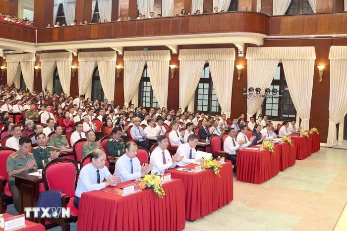 Đại biểu dự Lễ khai giảng năm học mới Học viện Chính trị Quốc gia Hồ Chí Minh. (Ảnh: Phương Hoa/TTXVN)