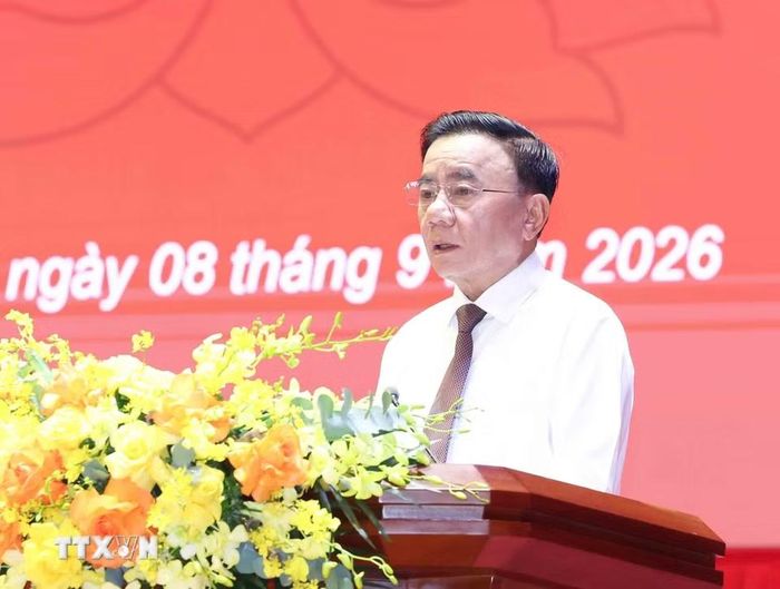 Thường trực Ban Bí thư Trần Cẩm Tú phát biểu chỉ đạo tại Lễ khai giảng năm học mới Học viện Chính trị Quốc gia Hồ Chí Minh. (Ảnh: Phương Hoa/TTXVN)