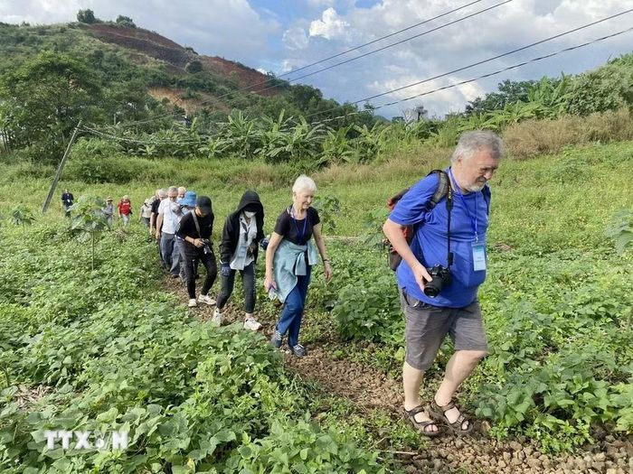 Hoạt động tìm hiểu các giá trị về địa chất và thiên nhiên trong vùng Công viên Địa chất toàn cầu UNESCO Đắk Nông (tỉnh Lâm Đồng). (Ảnh: TTXVN phát)