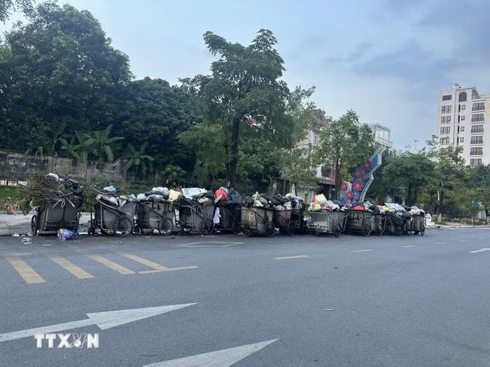 Rác thải ùn ứ ở nhiều tuyến phố tại phường Vĩnh Phúc gây mùi khó chịu, ảnh hưởng đến môi trường. (Ảnh: Nguyễn Thảo/TTXVN)
