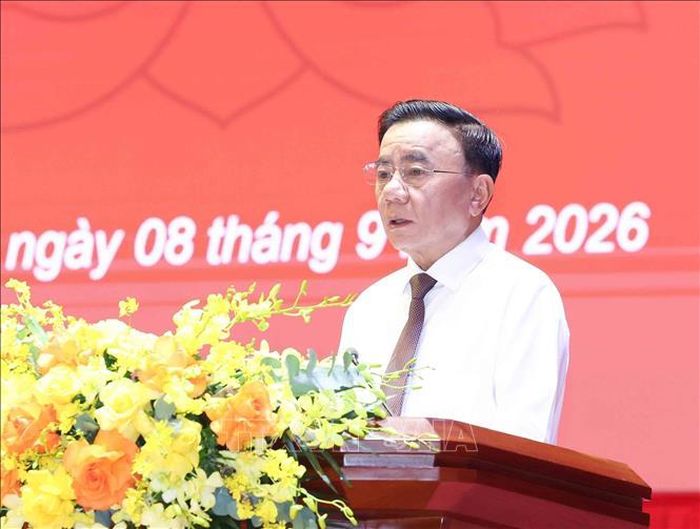 Thường trực Ban Bí thư Trần Cẩm Tú phát biểu chỉ đạo tại Lễ khai giảng năm học mới Học viện Chính trị quốc gia Hồ Chí Minh. Ảnh: Phương Hoa/TTXVN