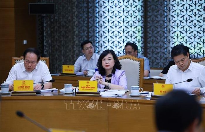 Lãnh đạo Bộ Y tế tham dự buổi làm việc. Ảnh: Dương Giang/ TTXVN