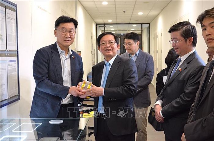 Phó Thủ tướng Hồ Quốc Dũng (thứ 2, trái sang) thăm Trung tâm Công nghệ bán dẫn.