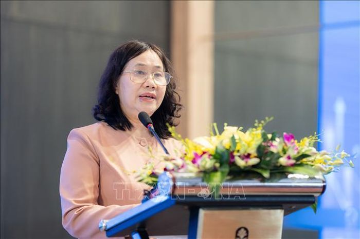 Bà Nguyễn Thị Hương, Cục trưởng Cục Thống kê, Bộ Tài chính, phát biểu khai mạc Hội thảo. Ảnh: TTXVN phát