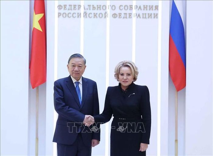Tổng Bí thư, Chủ tịch nước Tô Lâm hội kiến Chủ tịch Thượng viện Nga Valentina Matvienko. Ảnh: Thống Nhất/TTXVN