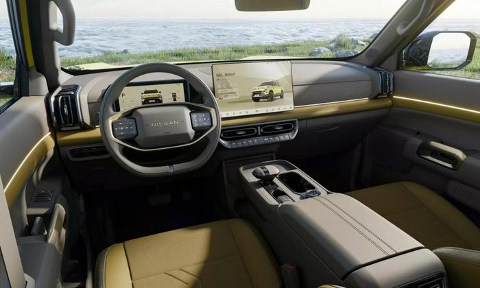 Khoang nội thất Nissan Frontier Pro nổi bật với màn hình trung tâm cỡ lớn, bảng đồng hồ kỹ thuật số và thiết kế thiên về trải nghiệm xe du lịch. Ảnh: Nissan.