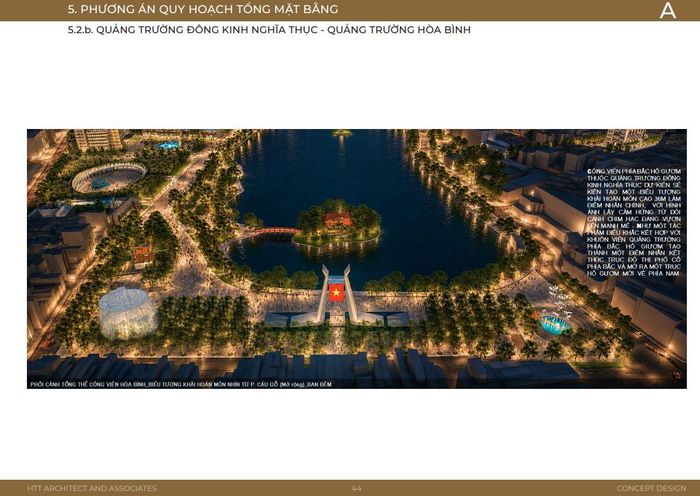 Phương án quy hoạch tổng mặt bằng Quảng trường Đông Kinh Nghĩa Thục - Quảng trường Hòa Bình
