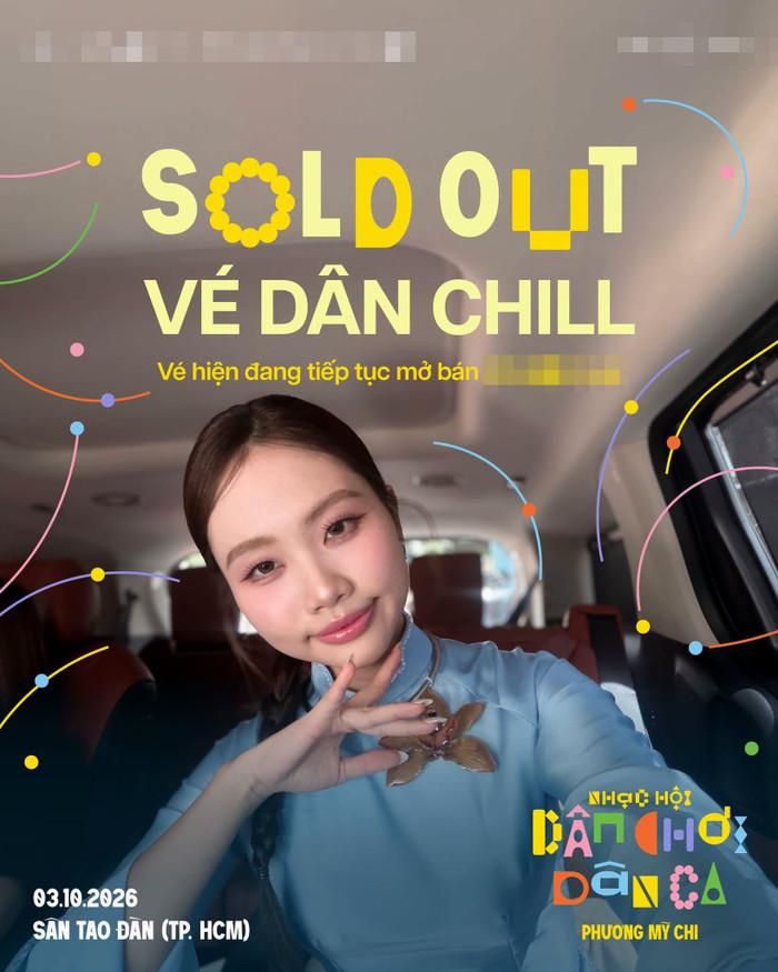 Phương Mỹ Chi thông báo sold out hạng vé đầu tiên và cũng là hạng vé có mức giá cao nhất trong đêm nhạc hội cá nhân.
