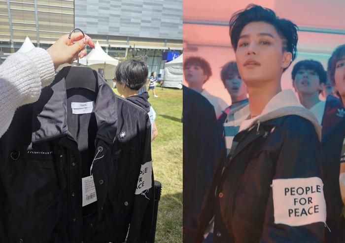 Một chiếc áo khoác được một fan của NCT mua tại chợ đồ cũ NCT ở Seoul hôm Chủ nhật được cho là từng được cựu thành viên NCT Taeil mặc trong video âm nhạc "Chain" của NCT 127, phát hành năm 2018. (X @greenjellyfishy, SM Entertainment)