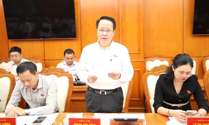 Đồng chí Hoàng Anh Công phát biểu ý kiến.