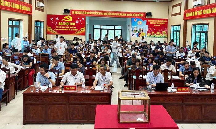 Quang cảnh phiên đấu giá đất tại xã Tam Tiến.
