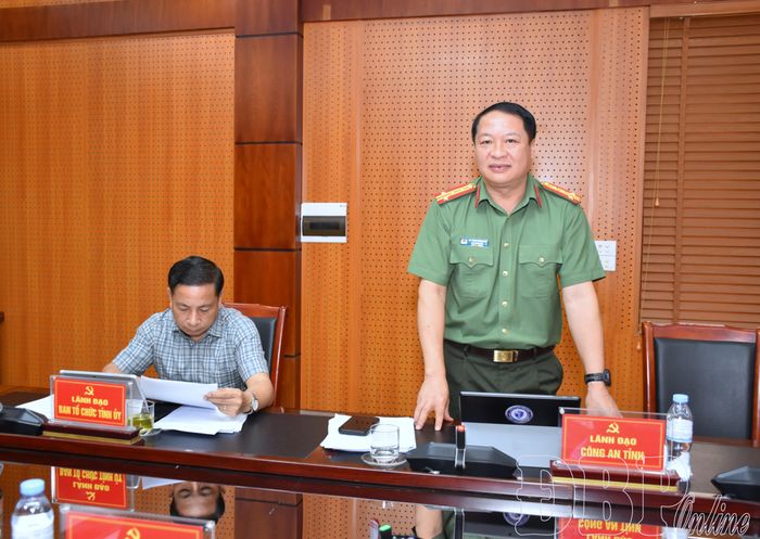 Đại diện Công an tỉnh phát biểu tại hội nghị.