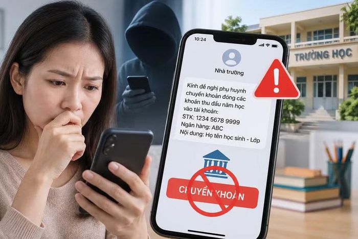 Phụ huynh cần cảnh giác với tin nhắn giả danh nhà trường hoặc giáo viên yêu cầu chuyển tiền đầu năm học. Ảnh minh họa: AI