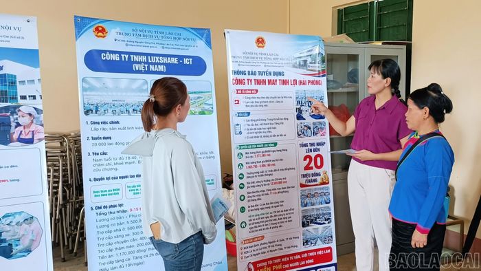 Cán bộ tư vấn, giới thiệu việc làm, cung cấp thông tin về nhu cầu tuyển dụng của các doanh nghiệp trong và ngoài tỉnh.