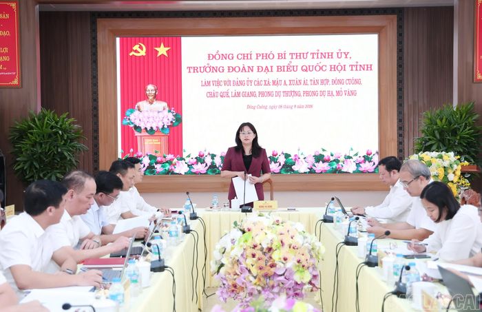 Đồng chí Giàng Thị Dung - Phó Bí thư Tỉnh ủy, Trưởng Đoàn đại biểu Quốc hội tỉnh phát biểu tại buổi làm việc.