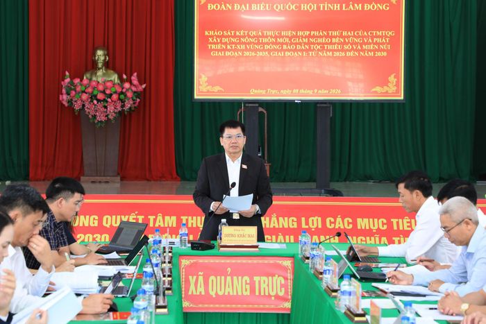 Tỉnh ủy viên, Phó Trưởng đoàn chuyên trách Đoàn ĐBQH tỉnh Lâm Đồng Dương Khắc Mai chủ trì buổi khảo sát tại xã Quảng Trực