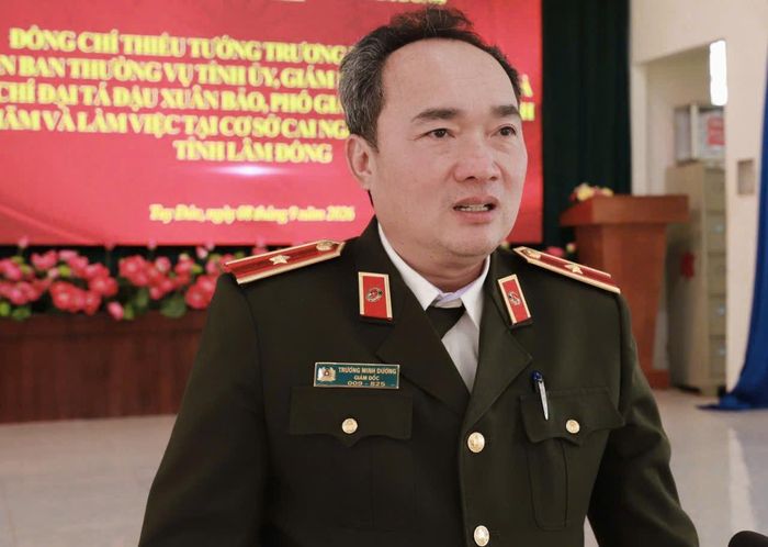 Thiếu tướng Trương Minh Đương, Giám đốc Công an tỉnh phát biểu tại buổi làm việc