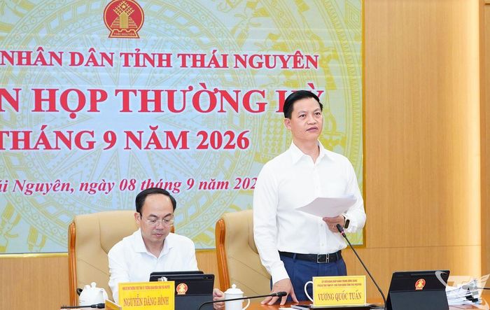 Đồng chí Chủ tịch UBND tỉnh Vương Quốc Tuấn phát biểu tại phiên họp.
