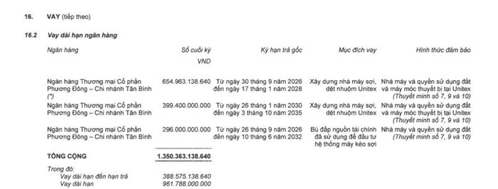 Vay dài hạn của Sợi Thế Kỷ tại OCB tại thời điểm 30/6/2026. Ảnh chụp màn hình Báo cáo tài chính hợp nhất của STK.