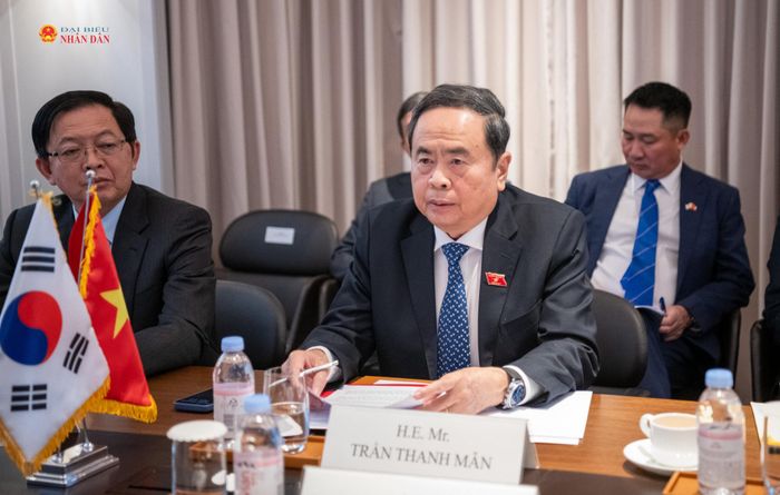 Chủ tịch Quốc hội Trần Thanh Mẫn phát biểu tại cuộc tiếp