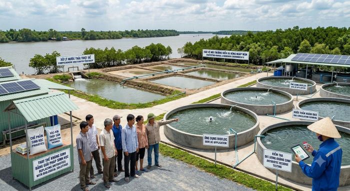 Cần có giải pháp đồng bộ để sử lý tình trạng dư lượng kháng sinh trong nuôi trồng thủy sản - Ảnh minh họa được tạo bởi AI