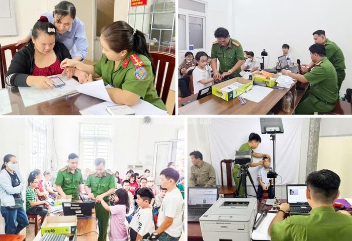 Công an xã, phường trên địa bàn TP Cần Thơ làm thủ tục cấp căn cước và hỗ trợ người dân cài đặt VNeID tại trụ sở.