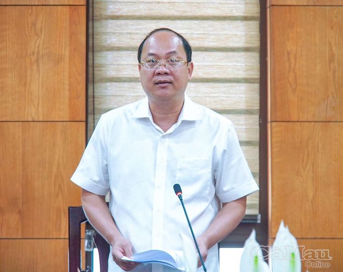 Đồng chí Nguyễn Hồ Hải, Bí thư Tỉnh uỷ phát biểu tại cuộc họp.