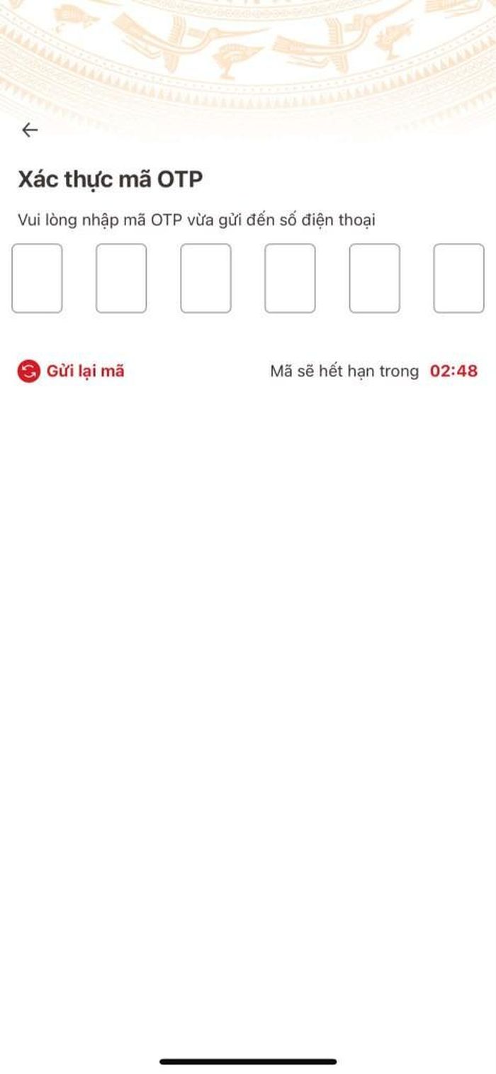 Bước 3: Nhập mã OTP để xác minh.