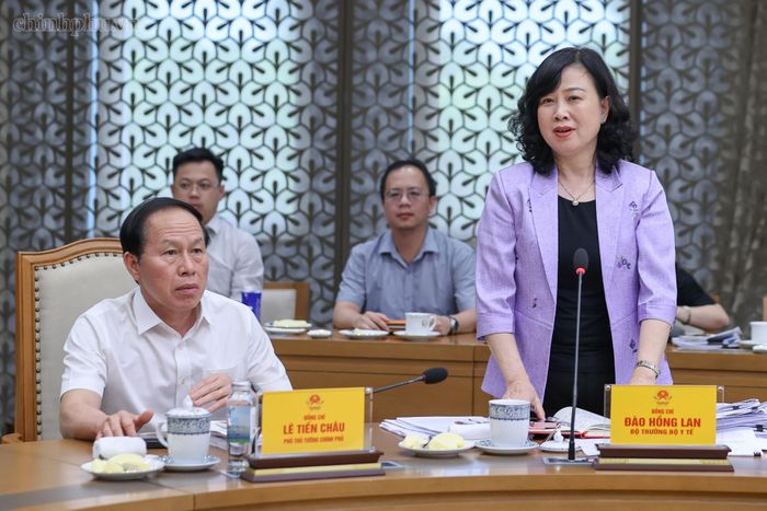 Bộ trưởng Bộ Y tế Đào Hồng Lan báo cáo tại cuộc làm việc. (Ảnh: chinhphu.vn)