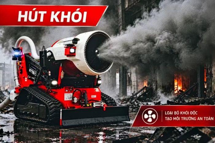 Trong thực chiến, chiếc quạt này đóng vai trò sống còn. Nó thổi bay khói độc đặc quánh trong các kho xưởng kín, lập tức làm loãng nồng độ khí dễ cháy và hạ nhiệt môi trường, tạo luồng không khí sạch cho lực lượng cứu nạn theo sau.