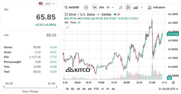 Biểu đồ giá bạc thế giới sáng 9/9. (Nguồn: kitco.com)