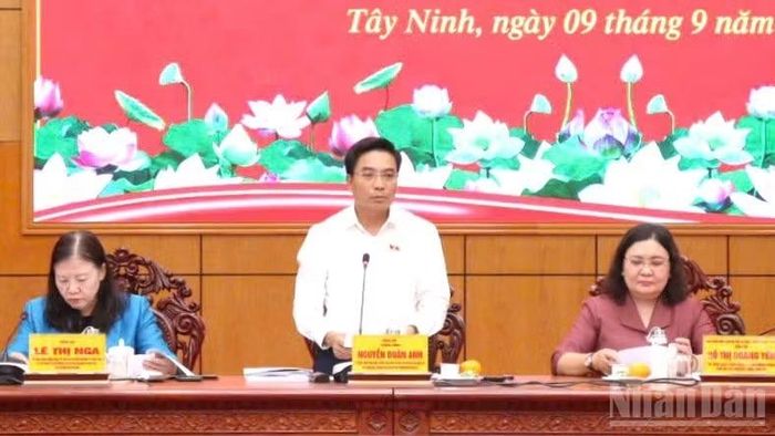 Thượng tướng Nguyễn Doãn Anh, Ủy viên Trung ương Đảng, Phó Chủ tịch Quốc hội phát biểu tại buổi làm việc. (Ảnh: THANH PHONG)