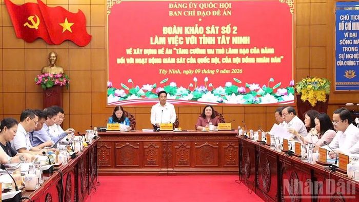 Đoàn khảo sát số 2 do Thượng tướng Nguyễn Doãn Anh, Ủy viên Trung ương Đảng, Phó Chủ tịch Quốc hội làm Trưởng đoàn, làm việc với tỉnh Tây Ninh. (Ảnh: THANH PHONG)