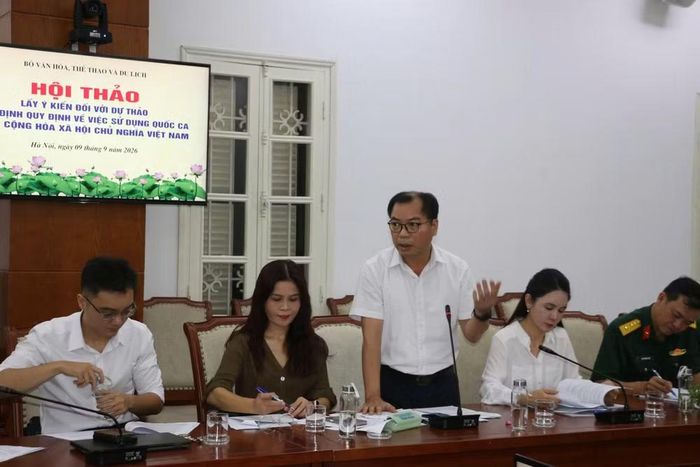 Ông Nguyễn Mạnh Khải, Phó Vụ trưởng Vụ Quốc phòng-An ninh (Văn phòng Chủ tịch nước) phát biểu tại hội thảo. (Ảnh: Ban tổ chức cung cấp)