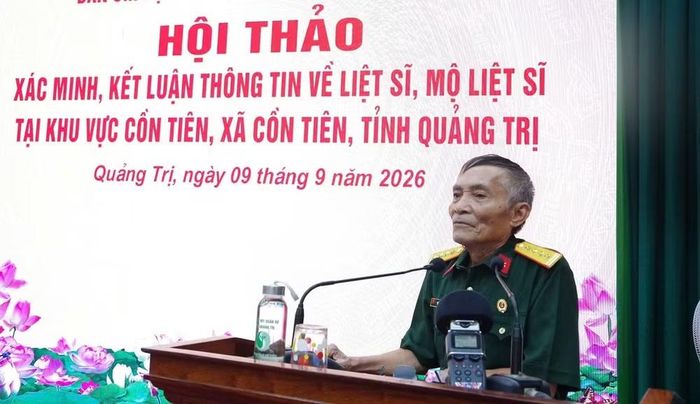 Nhân chứng phát biểu tại hội thảo. (Ảnh: Bộ Chỉ huy quân sự tỉnh Quảng Trị)