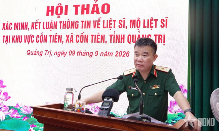Thiếu tướng Đoàn Quang Hòa, Cục trưởng Cục Chính sách-Xã hội, Chánh Văn phòng Ban Chỉ đạo quốc gia phát biểu.  