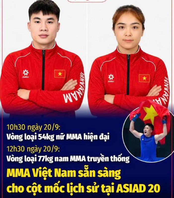 VĐV Quàng Văn Minh và Lò Thị Phung đại diện MMA Việt Nam tham dự ASIAD 20. Ảnh: Bongdaplus