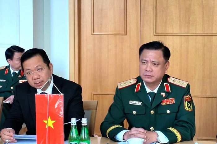 Thượng tướng Nguyễn Trường Thắng tại cuộc hội kiến. Ảnh: Bộ Quốc phòng.